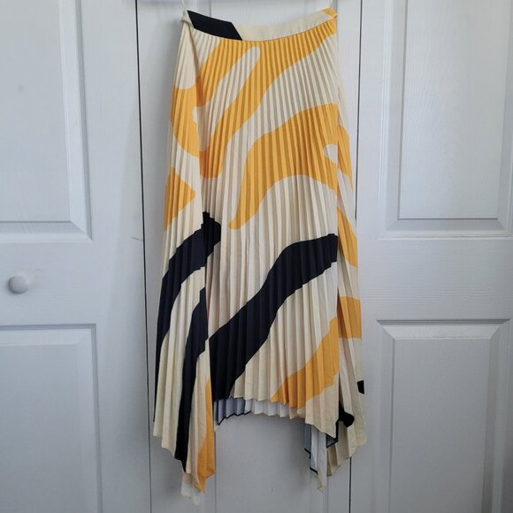 NWT MILLY Irene Zebra Pleated Midi Skirt Yellow/Black Size 0 - Picture 6 of 6